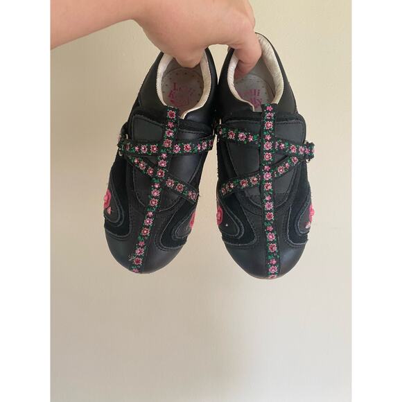 Cute Lellli Kelly leather floral embroidery velcro sequin sneakers size 32/ US 1 - Picture 1 of 10